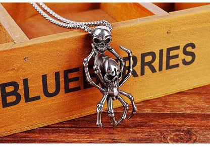 Twin Skull Spider Father Charm Necklace