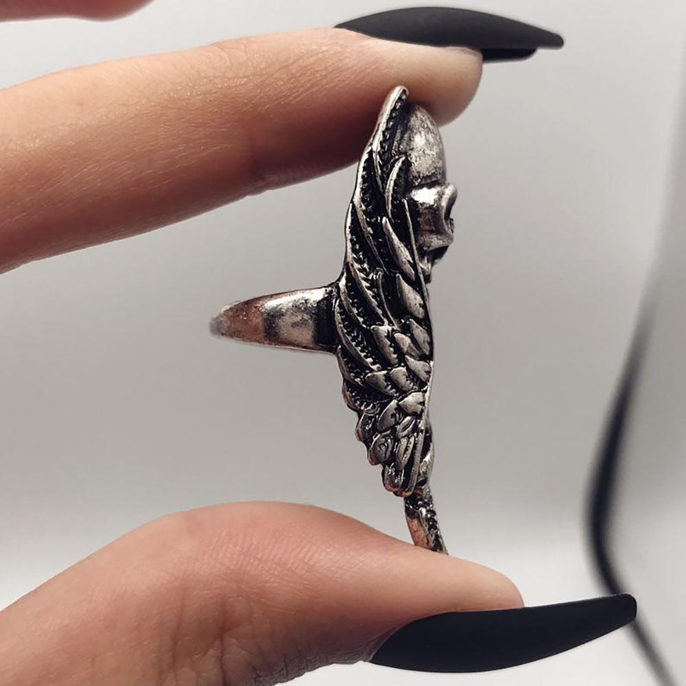 Twin Skull Wings Ring