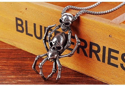 Twin Skull Spider Father Charm Necklace