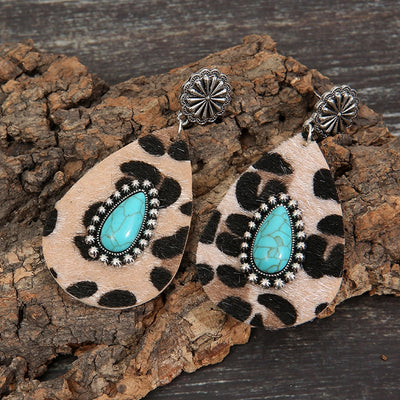 Leopard Turquoise Native Oval Earrings