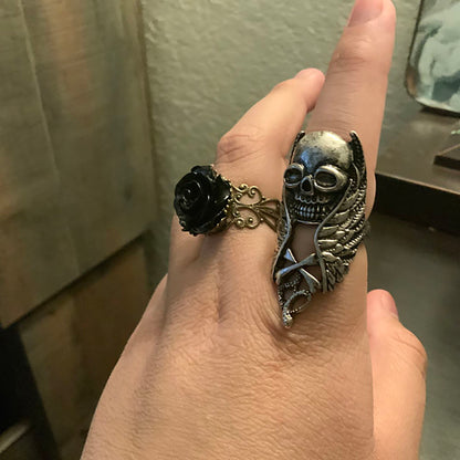 Twin Skull Wings Ring