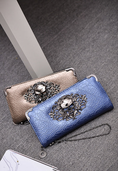 Skull Long Fashion Metal Leather Women Wallets