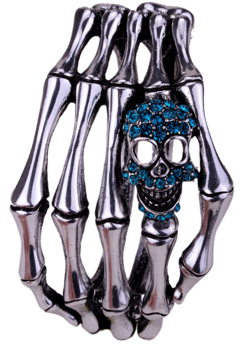 Skeleton Hand Bracelet With Skull Crystal