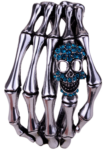 Skeleton Hand Bracelet With Skull Crystal