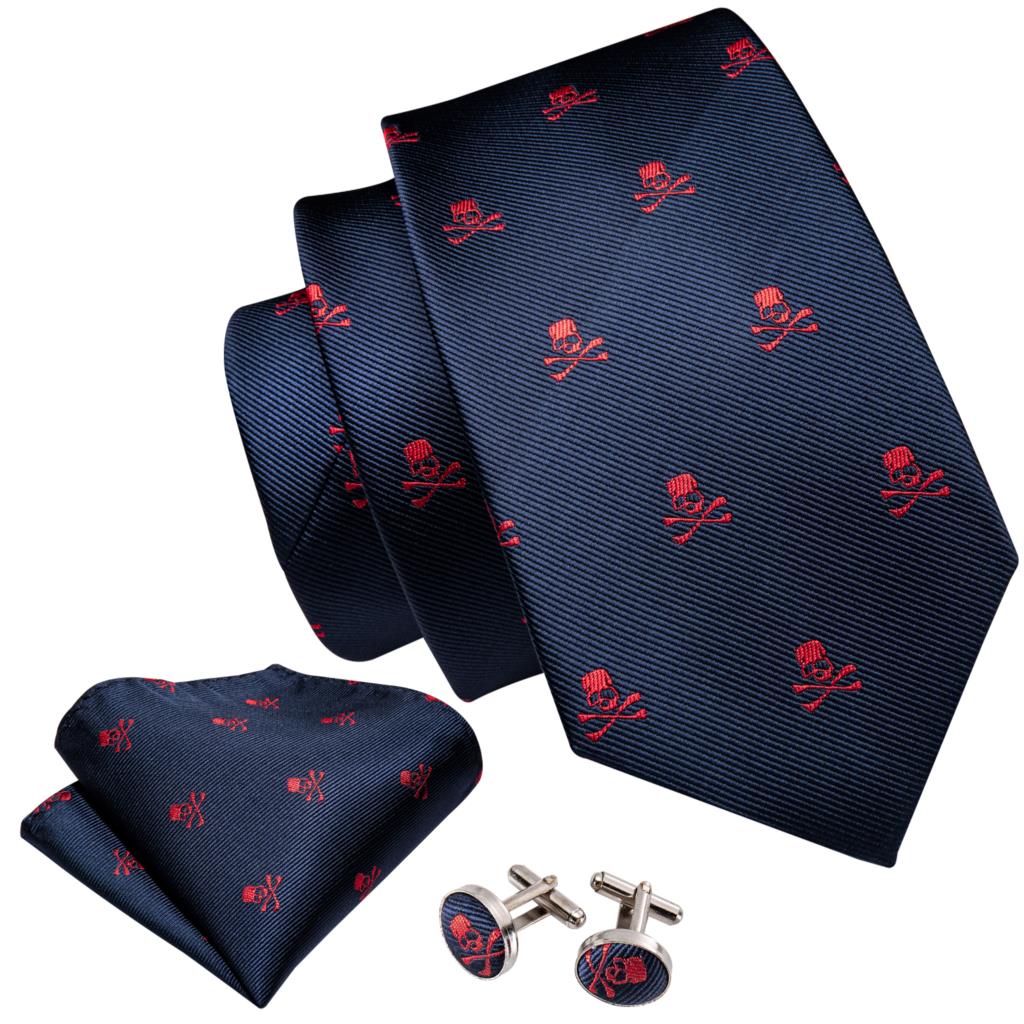 Skull Tie Set 8.5cm Silk Handkerchief Ties