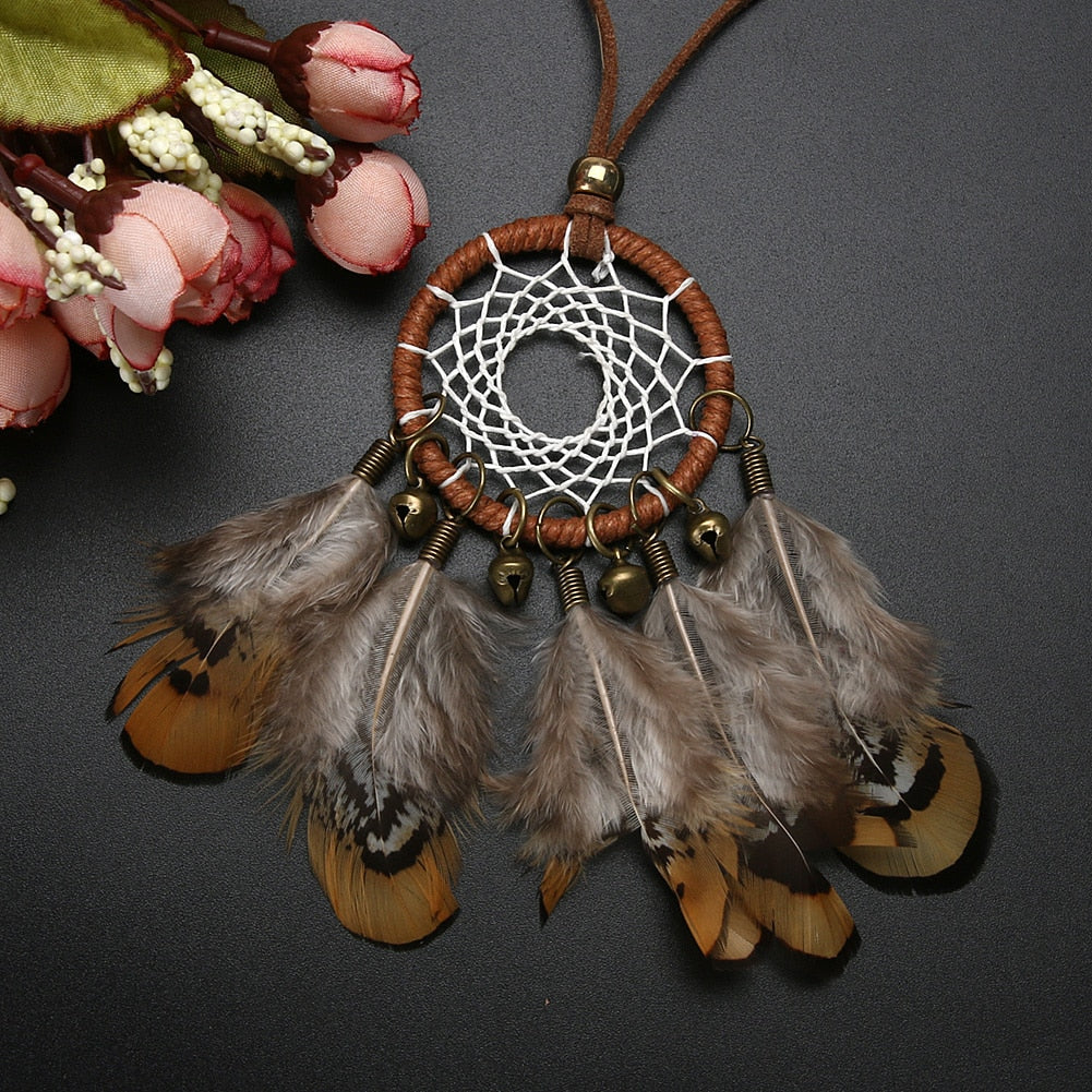 Native Indian Feather Dream Catcher Necklace