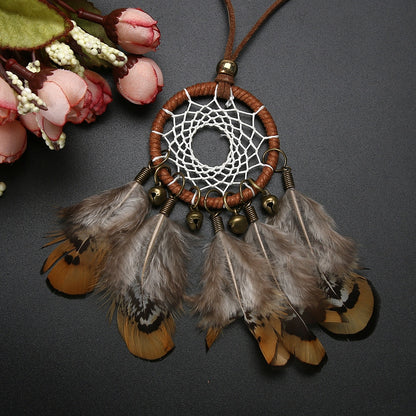 Native Indian Feather Dream Catcher Necklace