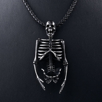 Black Skeleton Punk Skull Necklace