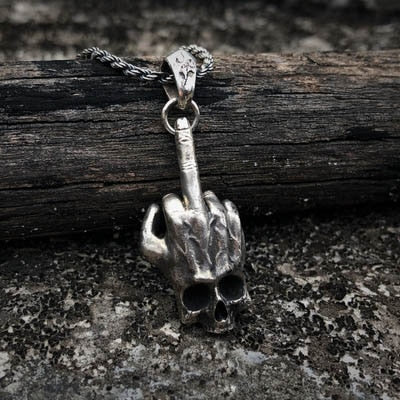 Skull Middle Finger Rock Necklace