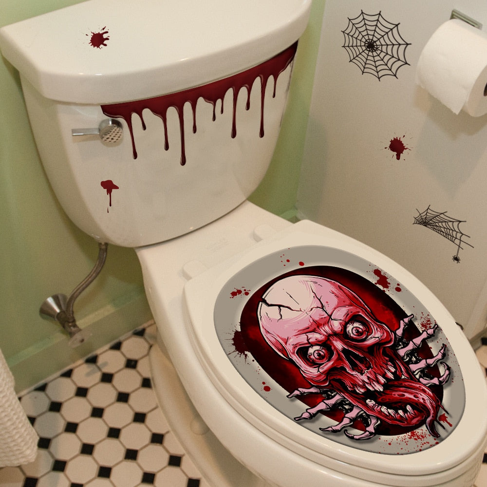 Skull Horror Toilet Seat Grabber Sticker For Halloween