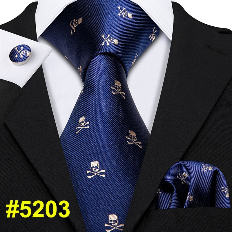 Skull Tie Set 8.5cm Silk Handkerchief Ties