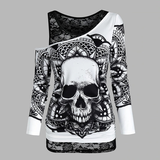 Skull Off Shoulder Two Piece Sets Long Sleeve