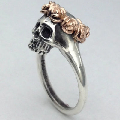 Skull And Rose Flower Ring