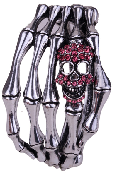 Skeleton Hand Bracelet With Skull Crystal