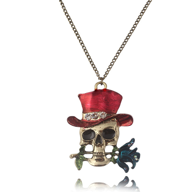 Jewelry Rose Skull Pendant Necklace