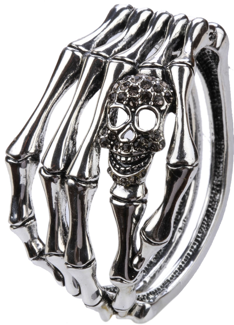 Skeleton Hand Bracelet With Skull Crystal