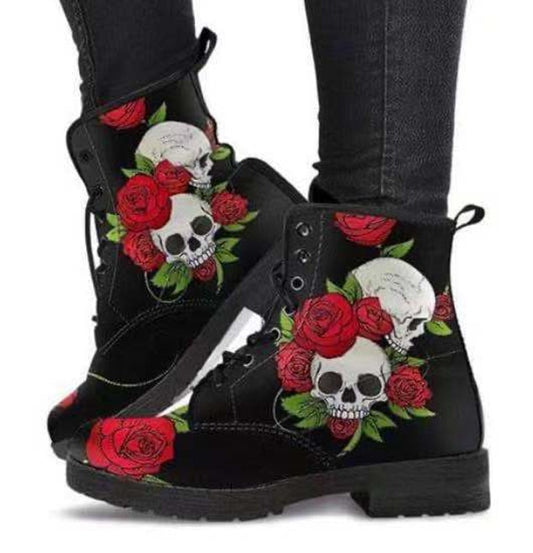 Women Skull Rose Boots