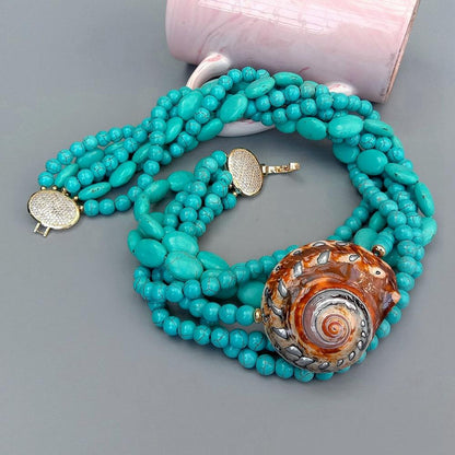 Native Indian 6 Strands Turquoise Snail Necklace