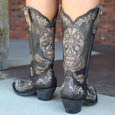 Skull Boots Black Cowboy Boots Women