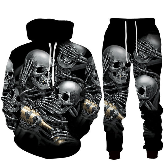 Combo Skull Hoodies Long Pants Sets