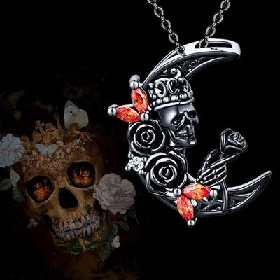 Skull Moon Gothic Rose Necklace