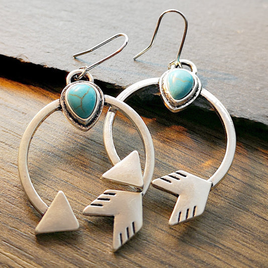 Native Turquoise Arrow Hoop Drop Earrings