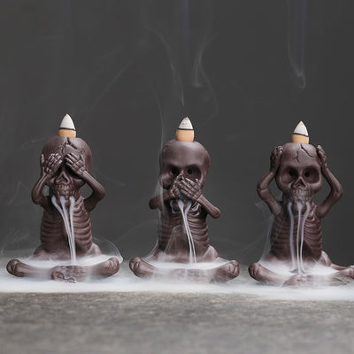 No Evil Skull Backflow Incense Burner Waterfall