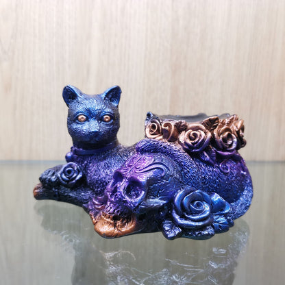 Resin Rose Cat Skull Ball Holder Home Decor