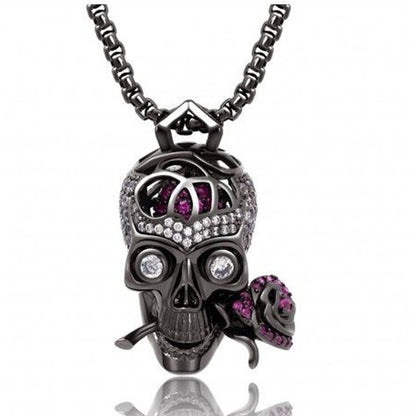 Skull And Rose Purple Necklace