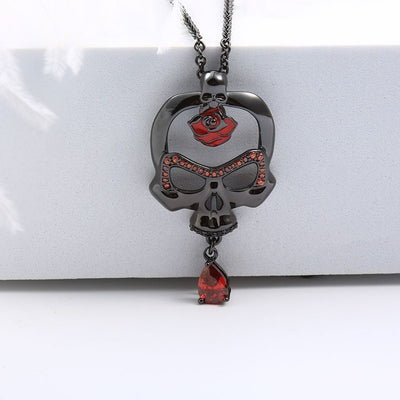 Skull And Red Rose Necklace