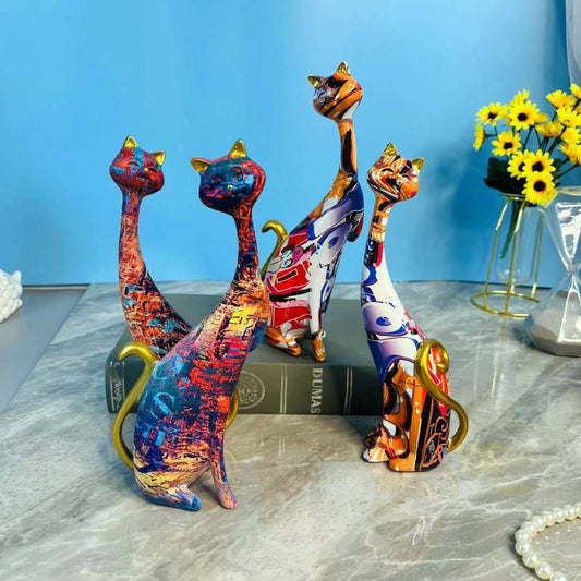 Painted Graffiti Cat Resin Abstract Statue