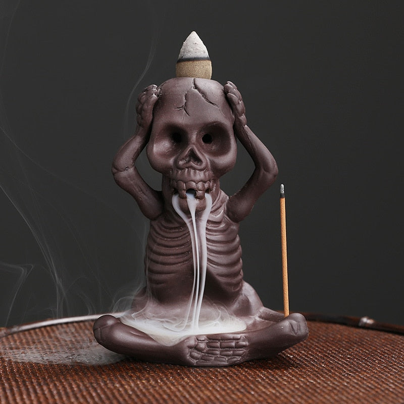 No Evil Skull Backflow Incense Burner Waterfall