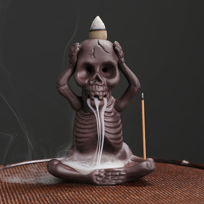 No Evil Skull Backflow Incense Burner Waterfall