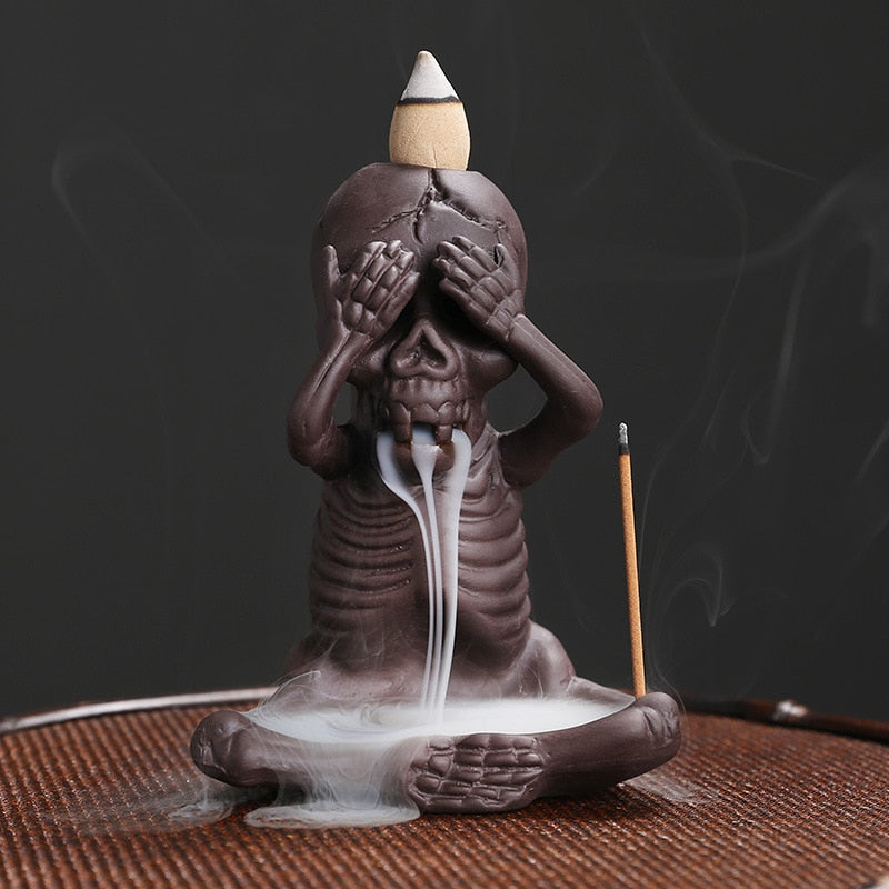 No Evil Skull Backflow Incense Burner Waterfall