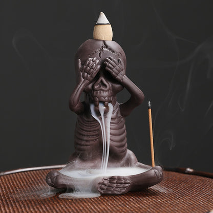 No Evil Skull Backflow Incense Burner Waterfall