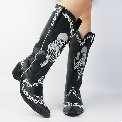 Skull Selfie High Heel Cowboy Boots