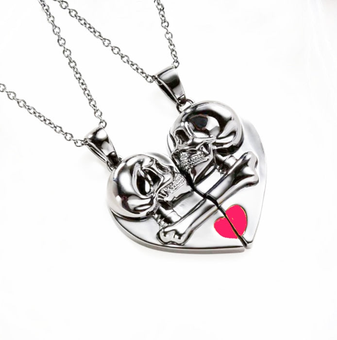 Skull Heart Couple Necklace 2 Items/Set