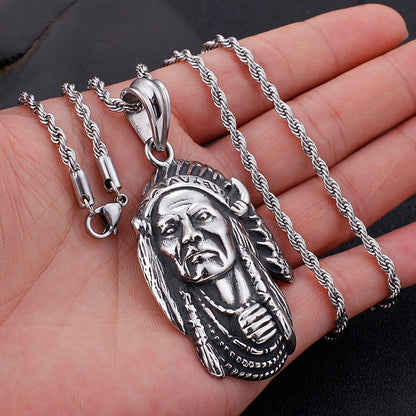 Native Ethnic Style Indian Chief Head Pendant Necklace