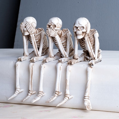 Skeleton Figurine See No Evil Hear No Evil Home Decoration