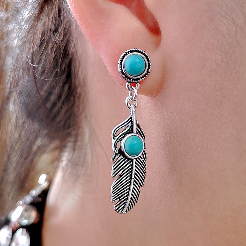 Native Turquoise Feather Earrings