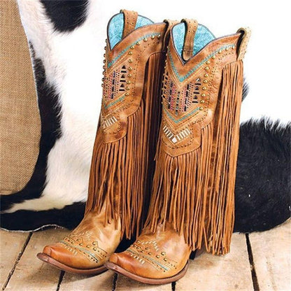 Women Native Indian Leather High Boots