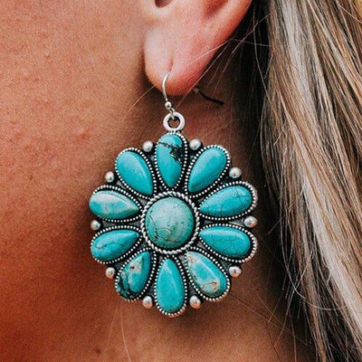 Native Indian Flower Turquoise Earrings