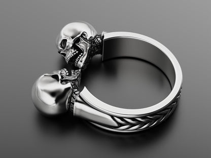 Vintage Antique Silver Twin Skull Ring