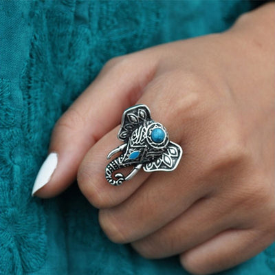 Silver Color Plated Elephant Head Ring