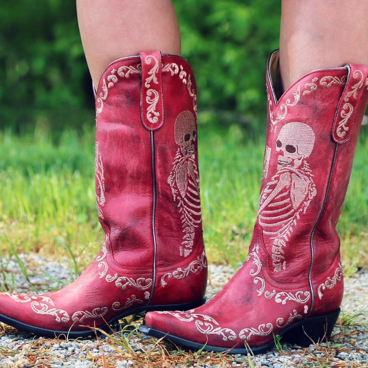 Skull Selfie High Heel Cowboy Boots