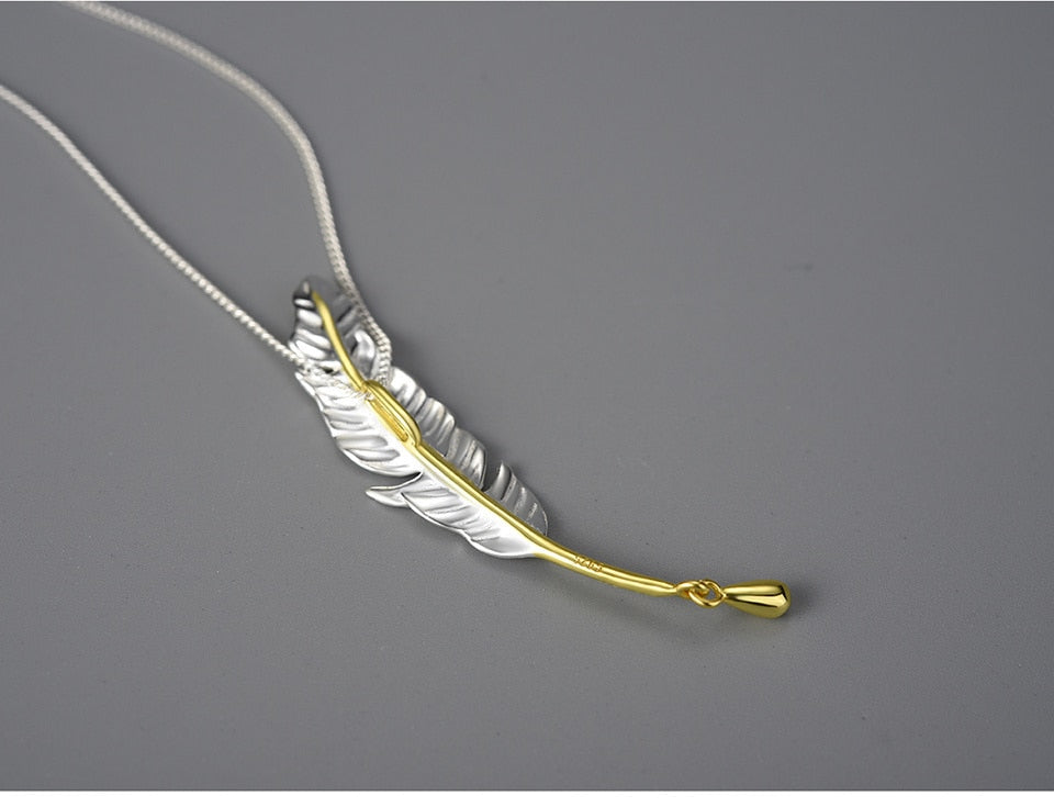 Gorgeous Native Feather 925 Sterling Silver Necklace