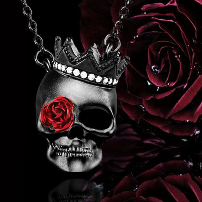 Gothic Skull And Rose Necklace