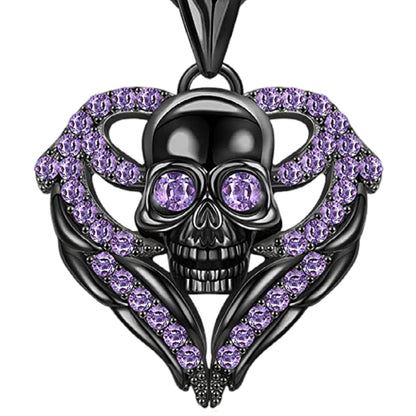 Purple Heart Skull Necklace