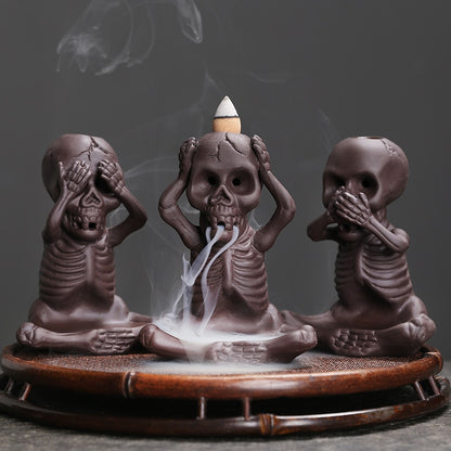 No Evil Skull Backflow Incense Burner Waterfall