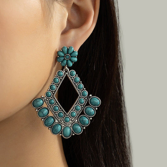 Native Silver Turquoise Chandelier Earrings